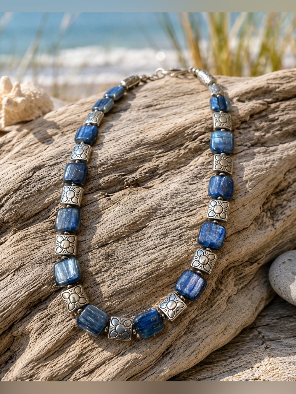 💙Artisan Genuine Blue Kyanite Statement Necklace • Silver-Tone • One of a Kind